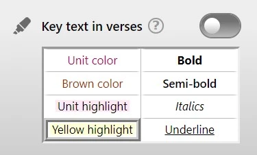 ‘Key text in verses’ options